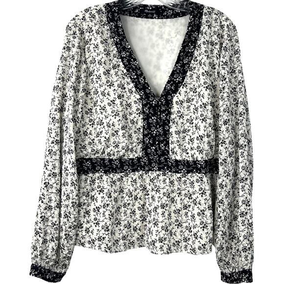 Madewell Tops - Madewell Women's Peplum Blouse Black and White Ditsy Floral Print Airy Size XL